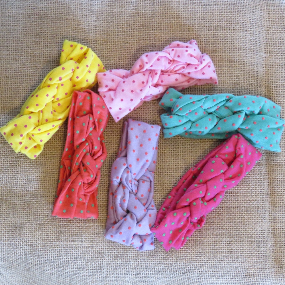 SET OF 6 - POLKA DOT - KNOT HEADBAND - NB TO 12MOS